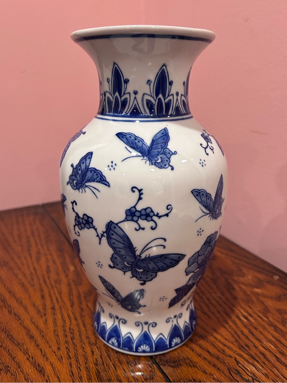 Blue and White Porcelain Butterfly Floral Vase